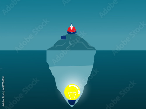 Businessman Meditation on iceberg conscious mind idea concept vector illustrator.