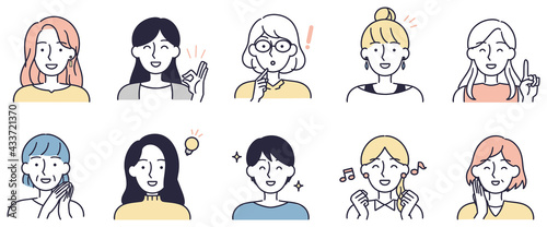 笑顔の女性セット　シンプルイラスト