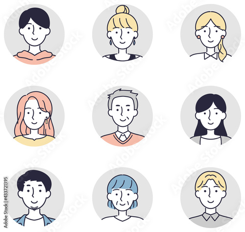 笑顔の男女セット　シンプルイラスト