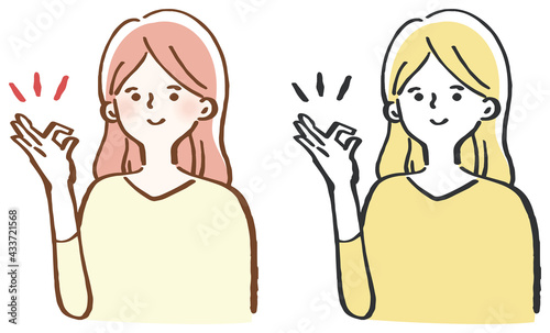 女性　OKサイン　イラスト