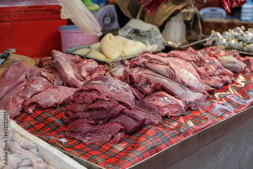 Beef and pork sold in fresh markets in northern Thailand. 