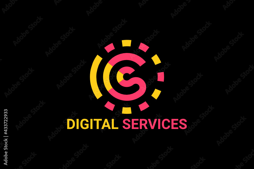 Flat vector logo element with telephone illustration, sound waves with initials Flat vector logo element with telephone illustration, sound waves with initials