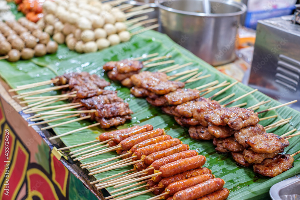Fast food, desserts and various foods sold at the bazaar in the North of Thailand.