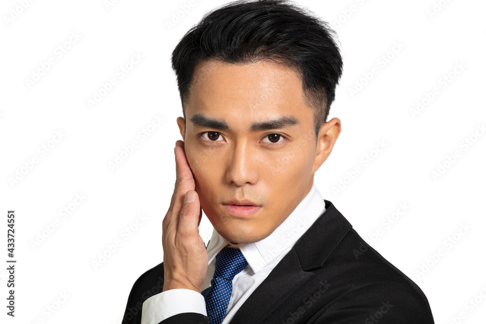 Closeup handsome young man face with skin care concept Closeup handsome young man face with skin care concept