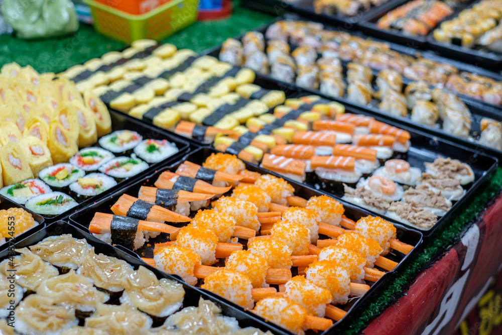 Fast food, desserts and various foods sold at the bazaar in the North of Thailand.