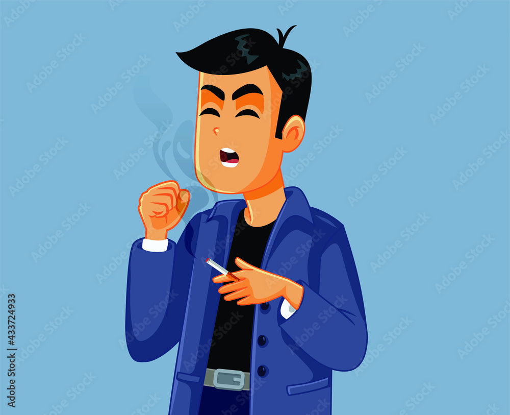 Smoking Man Coughing Vector Illustration