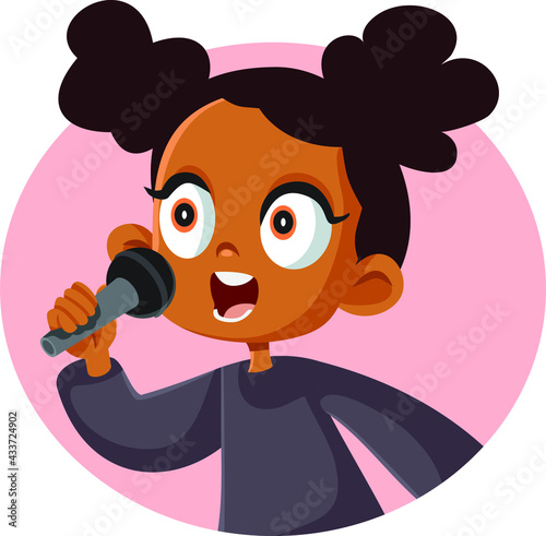 Cute African Girl Singing Vector Illustration