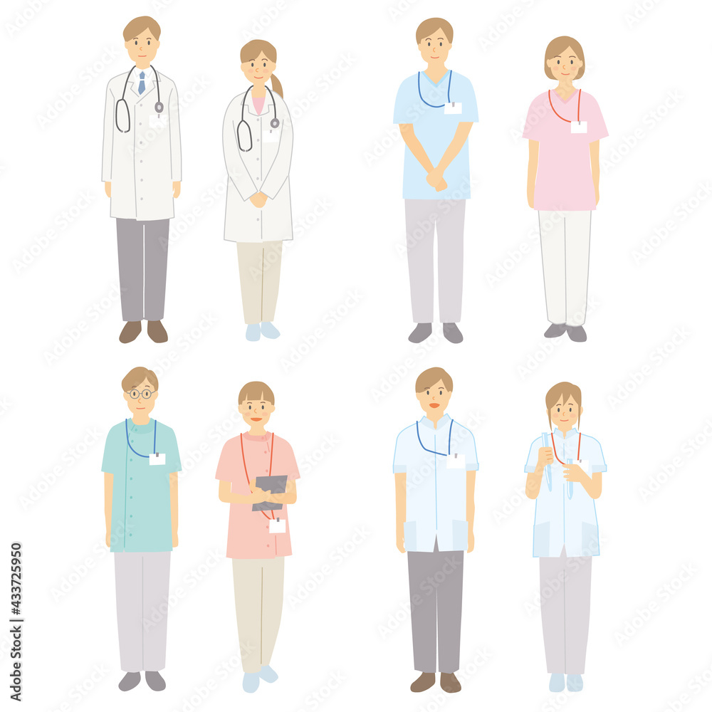 医者 看護師 薬剤師 病理医 医療従事者 立ちポーズ Stock Vector Adobe Stock
