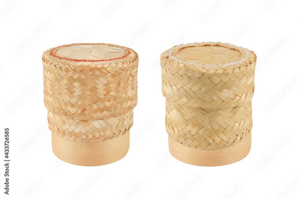 Bamboo rice box thai style isolated on white background