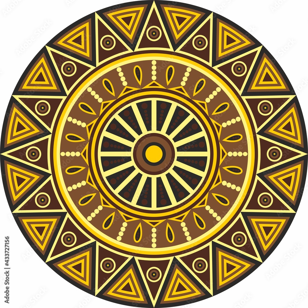 Vector brown round colored aztec indian, native a vericans ornament with triangles