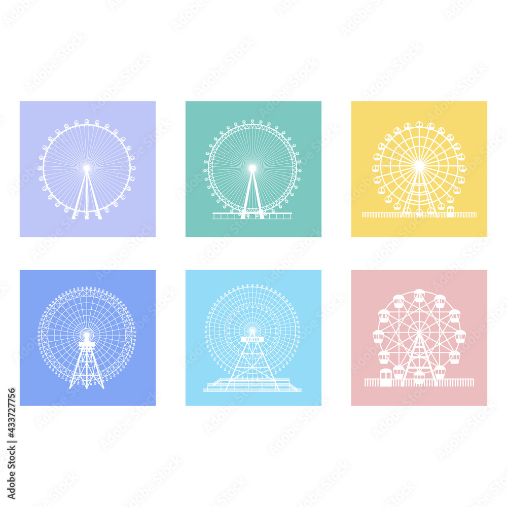 カラフルな観覧車白抜きセット 背景色6色 Stock Vector Adobe Stock