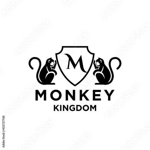 premium minimalism monkey kingdom with initial letter M vector logo icon illustration design isolated background