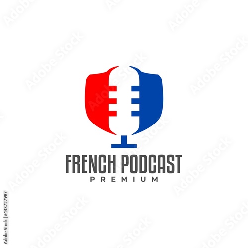 illustration of a microphone in negative space for the french flag for a podcast logo.