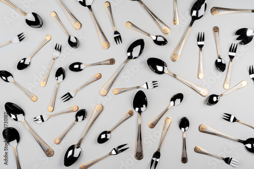 Background of cutlery, set of cutlery on white background