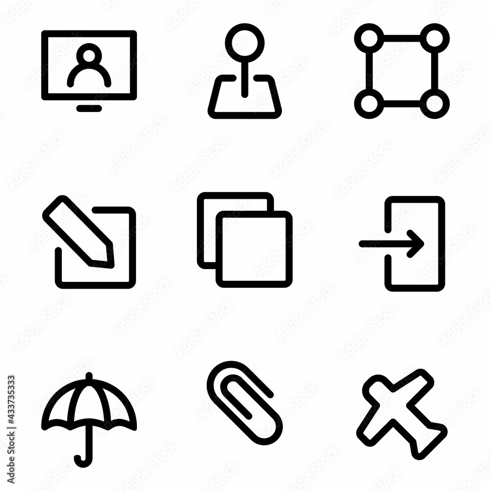 essentials icon set with outline style for poster, template, and social ...