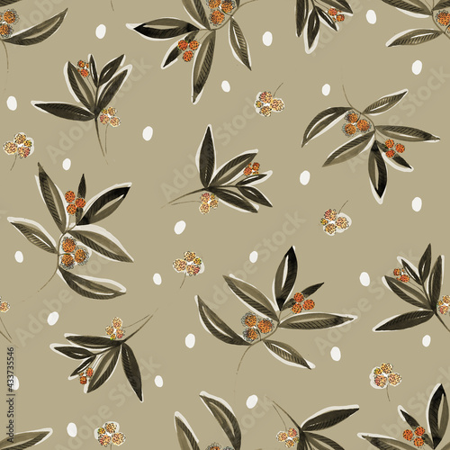 seamless pattern with wattle leaves and flowers