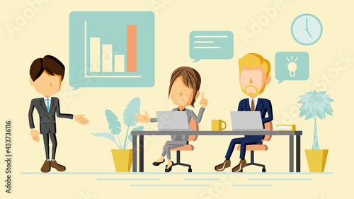 オフィスでミーティングをする人々のイラスト	