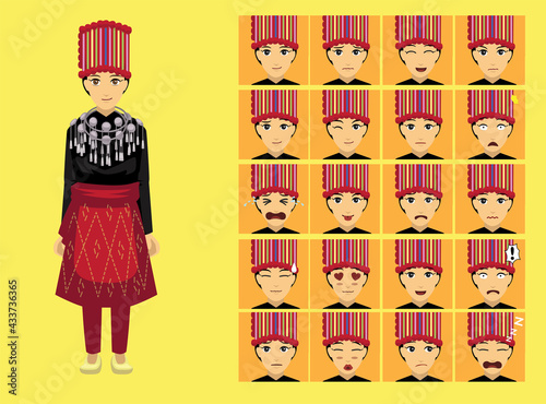 Manga Style Myanmar Kachin Woman Clothes Cartoon Character Emotion