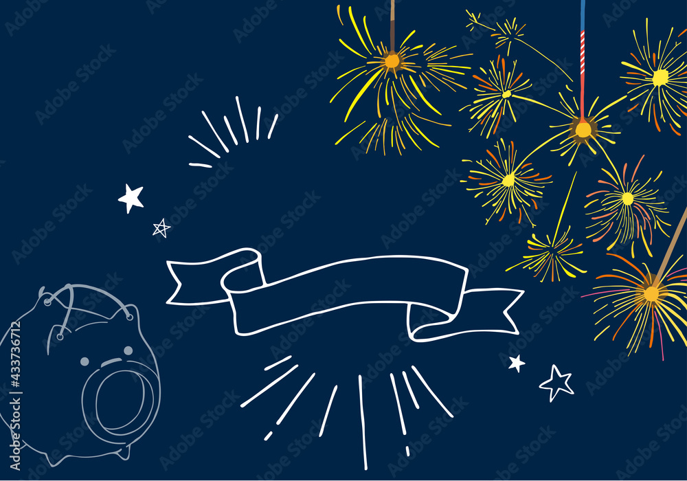 線香花火とブタ蚊取り線香とリボンの背景素材stock Vector Adobe Stock
