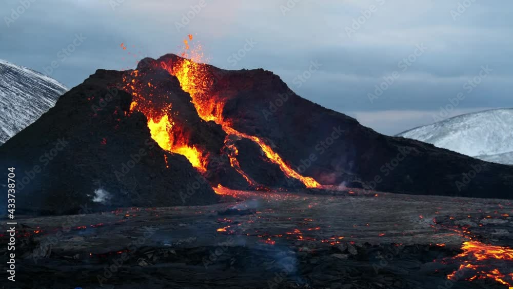 Stunning view of recently erupted volcano in Geldingadalir valleys near
