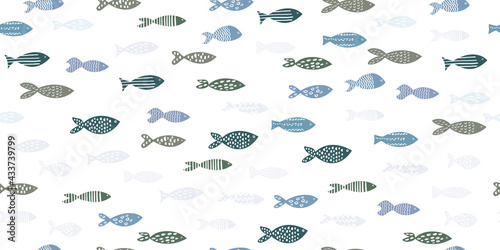 Seamless pattern of Hand drawn fish with ornaments pattern. Vector. © SharlottaU