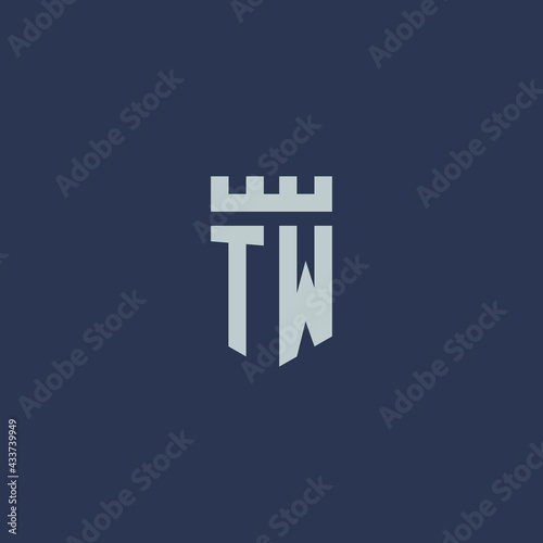 TW logo monogram with fortress castle and shield style design