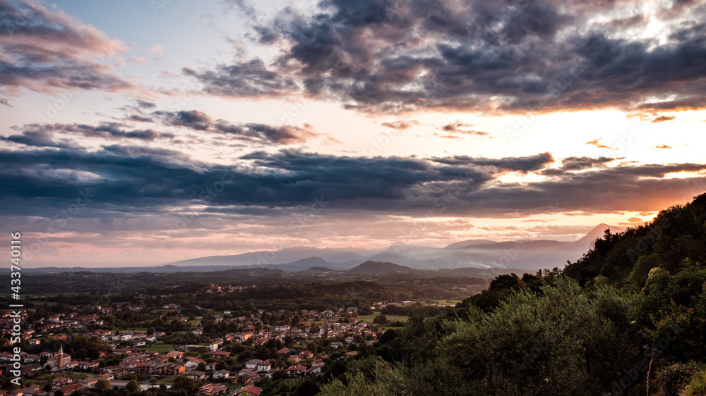 Stormy sunset in the italian countryside