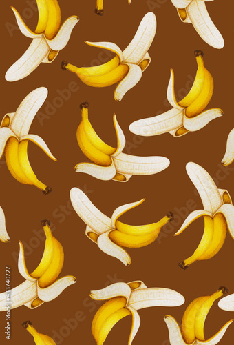 Peeled Banana seamless pattern. Wrapping paper, gift card, poster, banner design. Home decor, modern textile print. illustration