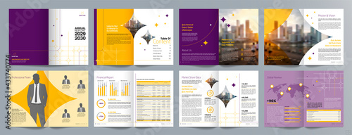 Corporate business presentation guide brochure template, Annual report, 16 page minimalist flat geometric business brochure design template, A4 size.