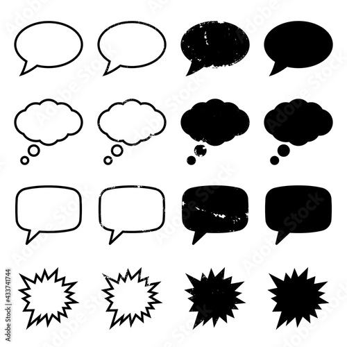 snvi4 SetNewVectorIllustration snvi - 16 Set - comic speech bubbles icons . grunge / line filled version . simple flat - isolated transparent background . vector graphic design . AI10 / EPS10 . g10550