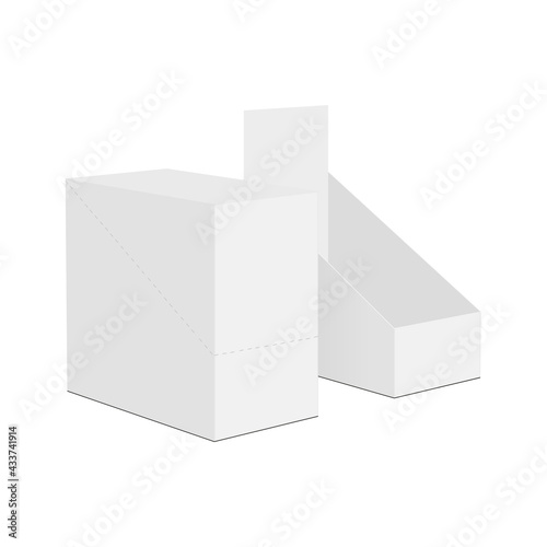 Cardboard Counter Tear Display Box Mockup, Isolated on White Background. Vector Illustration