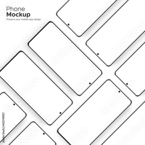 Modern Frameless Smartphone Screens Mockups, Isolated on White Background. Display Your App Design. Vector Illustration