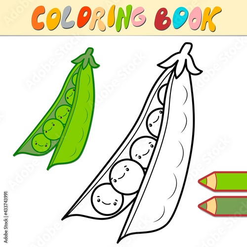 Coloring book or page for kids. peas black and white vector