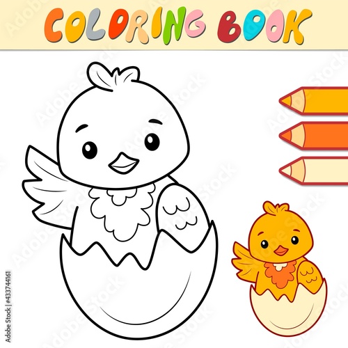 Coloring book or page for kids. chick black and white vector