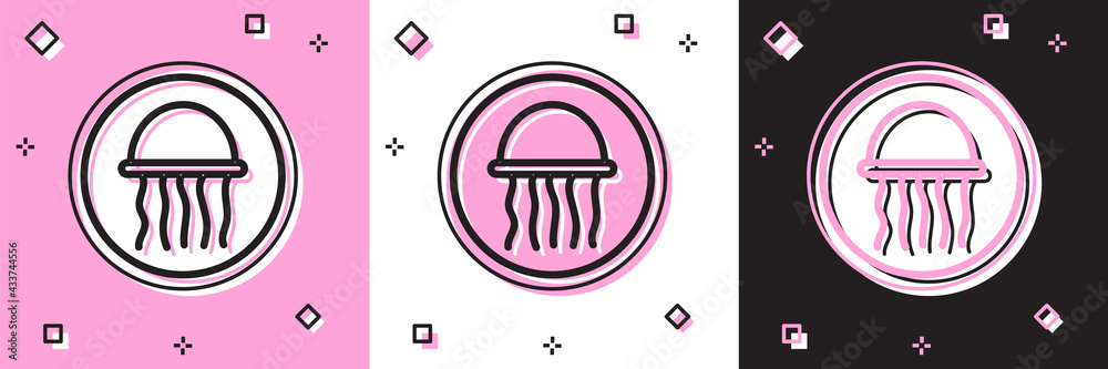 Set Jellyfish on a plate icon isolated on pink and white, black background. Vector. Set Jellyfish on a plate icon isolated on pink and white, black background. Vector.