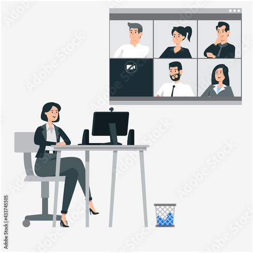 Online meeting, remote meeting, video conference meeting, illustration concept.