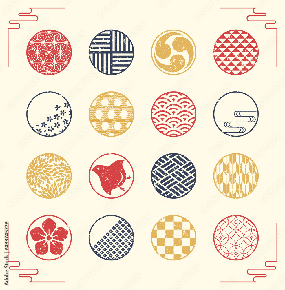 スタンプ風の和柄文様素材集 Stock Vector Adobe Stock