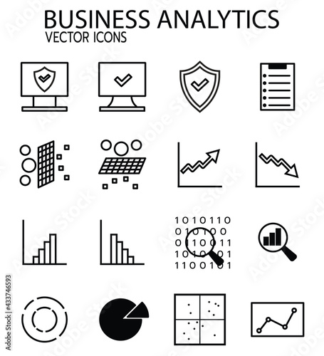 VECTOR ICONS Business Analytics Analyst Stroke vector illustration icon set on a white background using for Big Data Analytics Application for Financial program presentation slides 