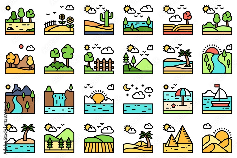 Obraz premium Landscape filled icon set 4 vector illustration