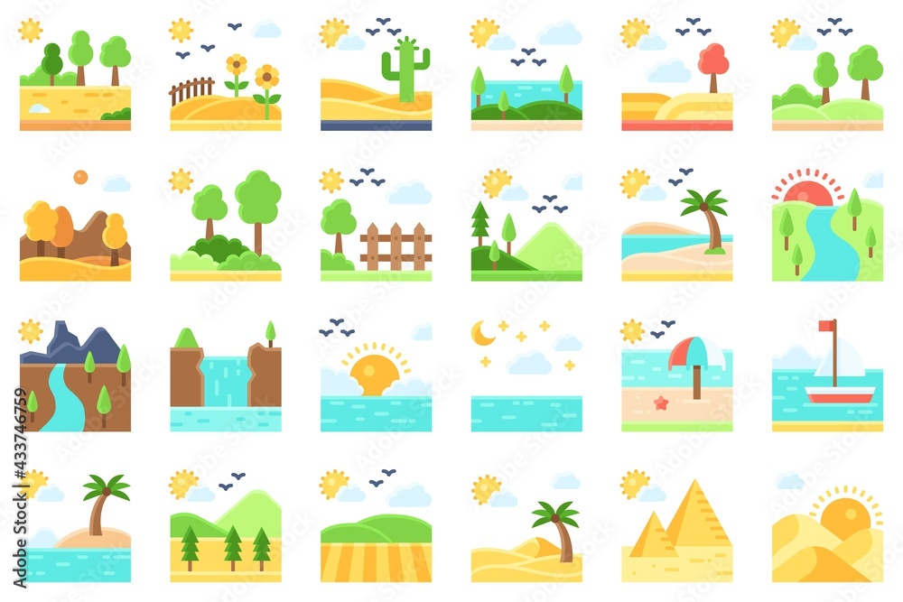 Landscape flat icon set 4 vector illustration