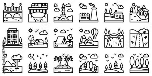 Landscape line icon set 3 vector illustration