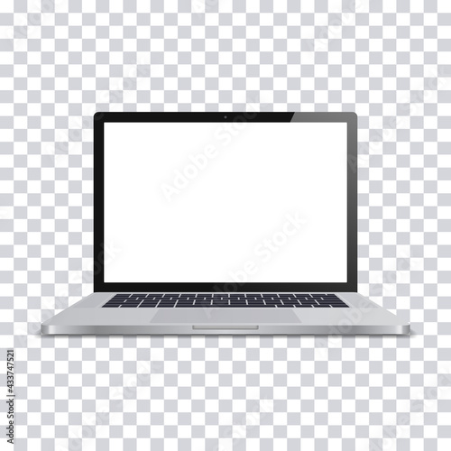 Realistic laptop on transparent background. For use in mockups and presentations. Vector.