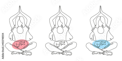 One continuous single drawing line art pregnant, healthy, mother, sport, yoga, workout, gymnastic. Isolated illustration a white background. 