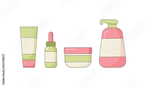 Set of hair care cosmetics isolated on white background. Vector illustration