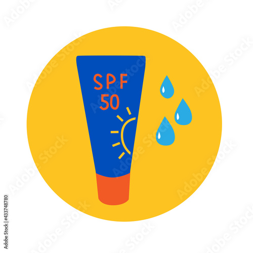 Vector color icon of sunscreen waterproof cream with SPF 50, eps10. A safe summer tan.
