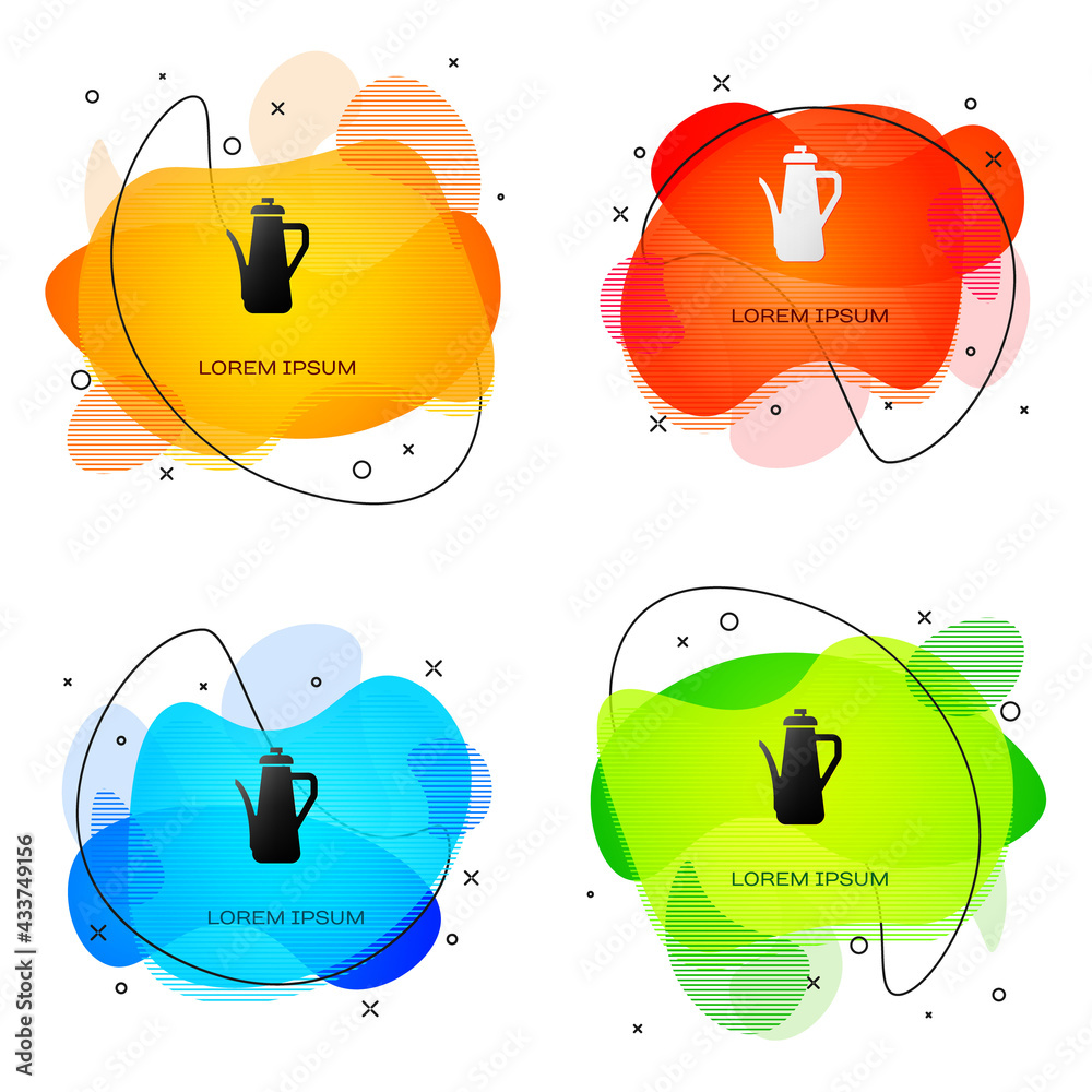 Black Teapot icon isolated on white background. Abstract banner with liquid shapes. Vector