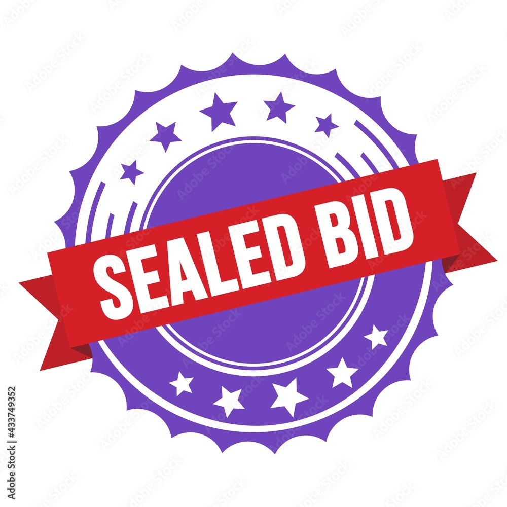 SEALED BID text on red violet ribbon stamp. SEALED BID text on red violet ribbon stamp.
