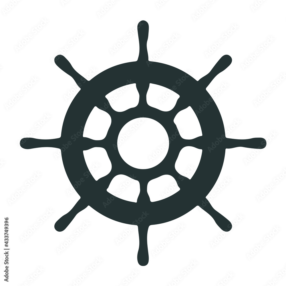Obraz premium Ship Steering Wheel Nautical maritime sea ocean boat on White Background Flat Illustration Front View