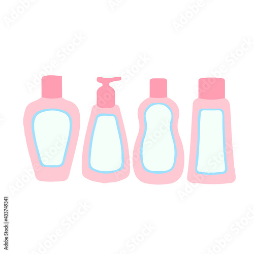 Set of Plastic Bottle cosmetic Shampoo pump dispenser Oil Lotion Shower Gel On White Background Illustration Design Logo Template