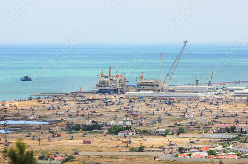 Baku. Azerbaijan. 05.16.2017 year. Oil fields by the sea.